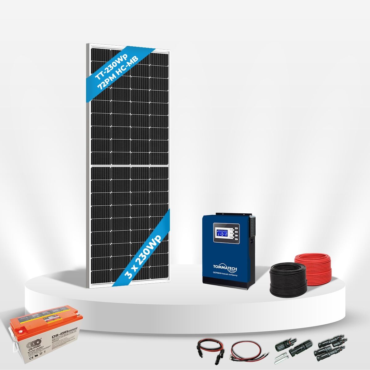 Tommatech 3 Panel(230Wp) 1KWE Off-Grid(12V) Jel Akülü Solar Paket
